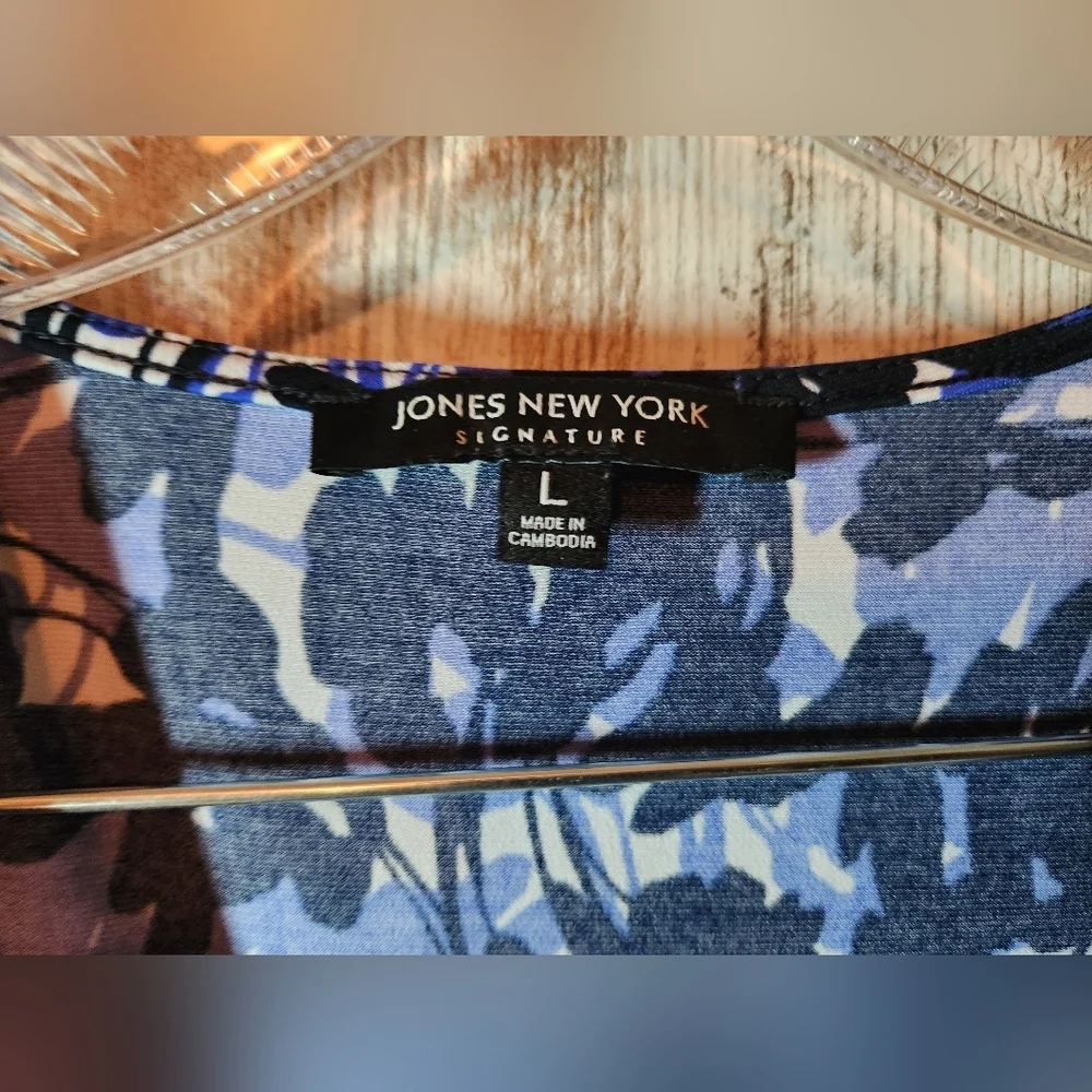 Jones New York Black and Blue Patterned Midi Dress